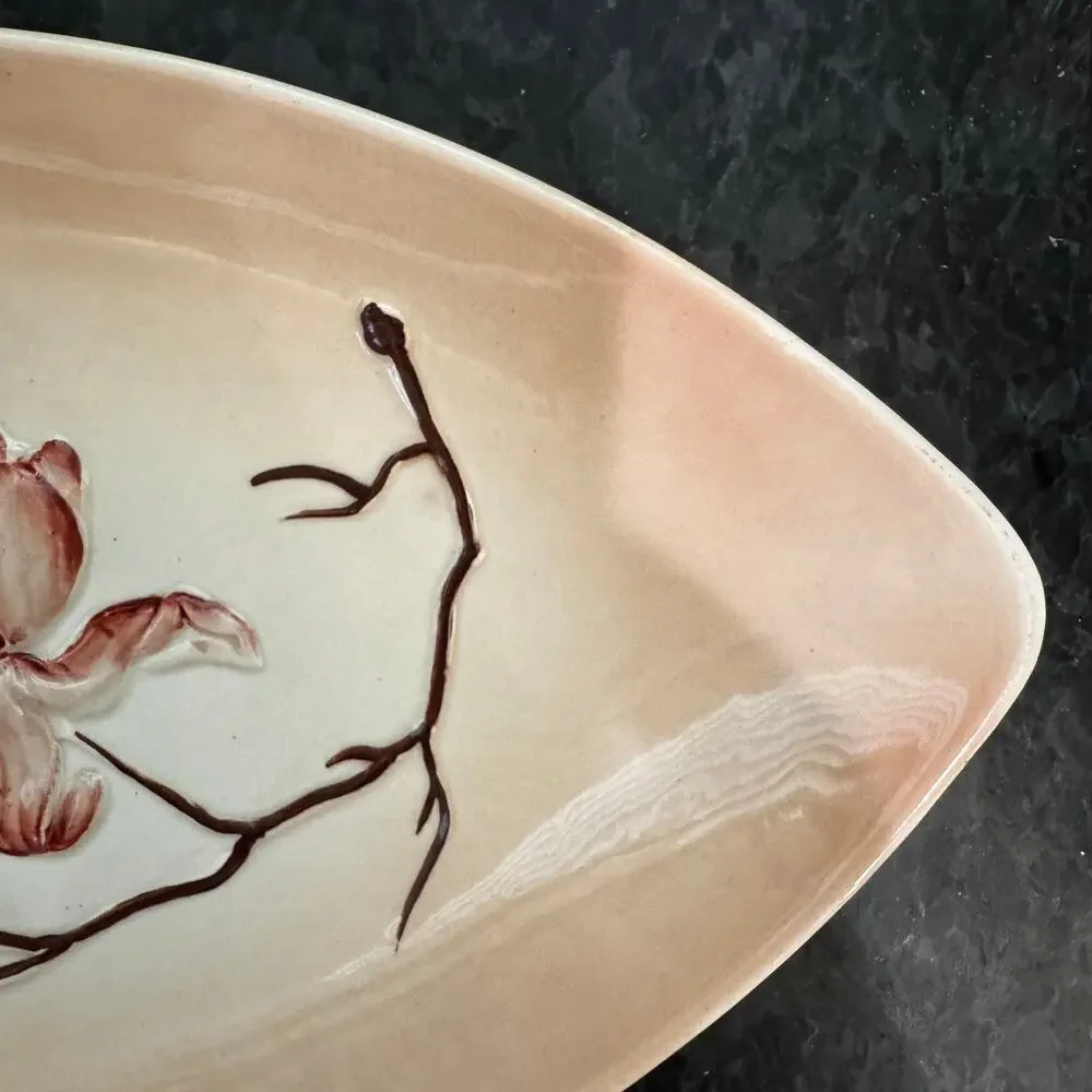Vintage Carlton Ware England Hand Painted Magnolia Pink Blush Bowl 1950s oval